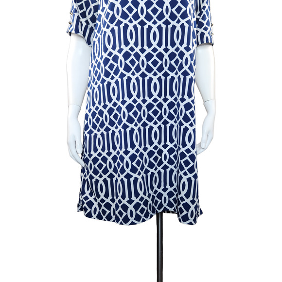 Mudpie Womens M (8-10) Navy Blue White Shift Dress Nautical Gold Hardware Zip-Up - Picture 9 of 15